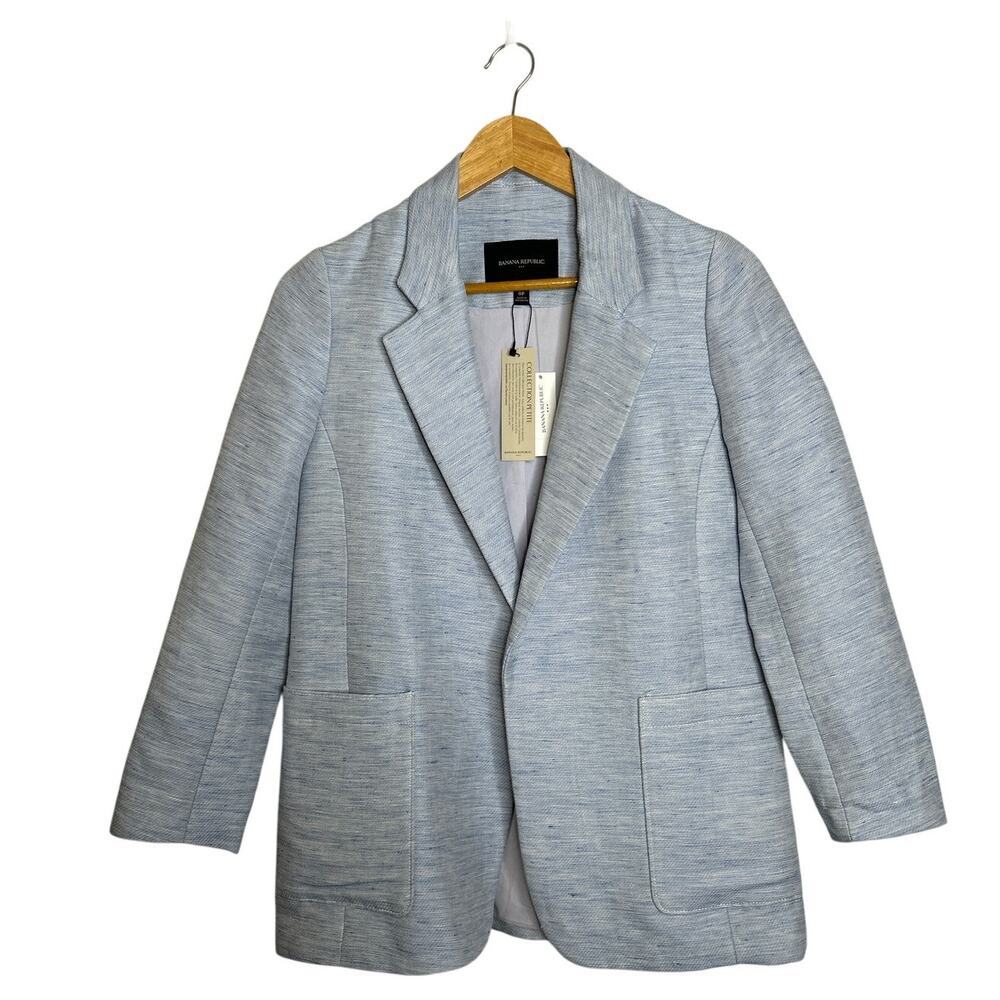 Banana Republic Factory Women's Linen Chambray Blue Blazer‎ Sz 0P NWTs